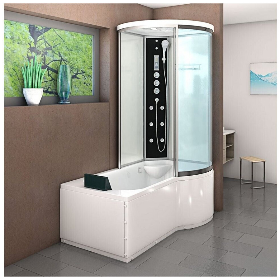 AcquaVapore Badewanne mit Duschkabine - 170 x 100 cm (Modell K55-L03-EC-EA)