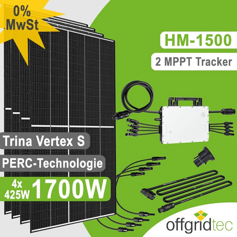 Offgridtec Balkonkraftwerk 1700W – 4 x 425Wp & Hoymiles HM-1500 (Modell 4-01-016450)