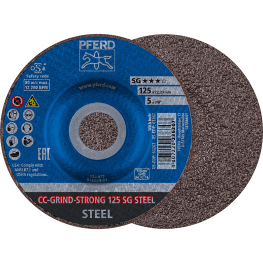 PFERD CC-GRIND Schruppscheibe STRONG 125 SG STEEL (inkl. SOLID & FLEX)