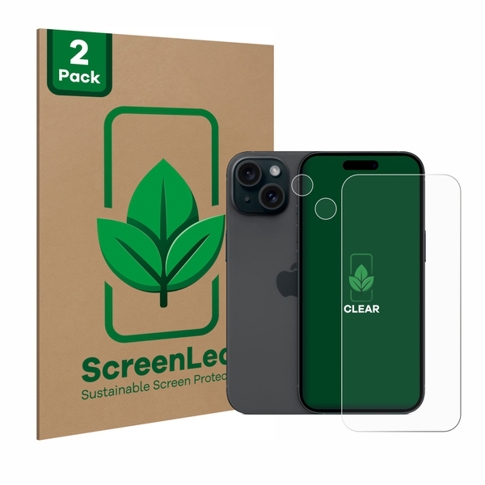 2 Stück Schutzfolie für Apple iPhone 15 - Transparent, Kratzfest, Nachhaltig Verpackt (Display + Kamera)